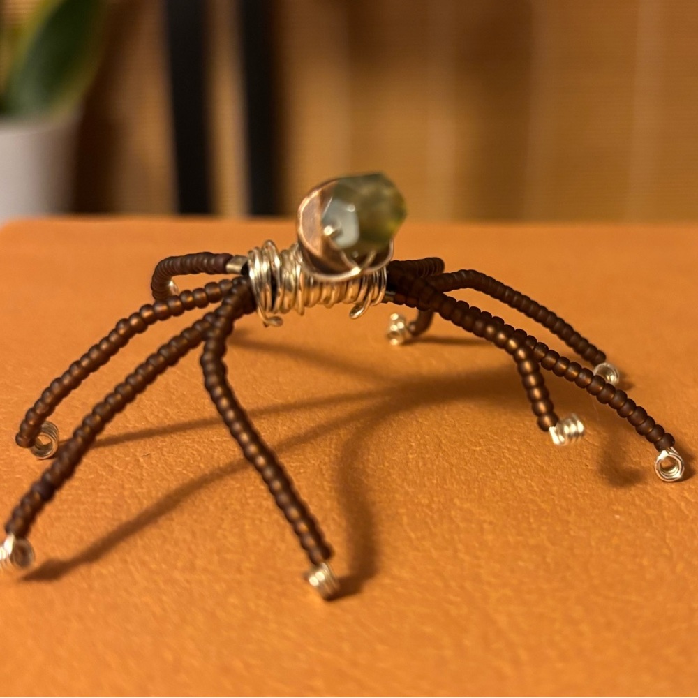 Decorative Hand Made Wire Wrapped Brown Beaded Spider
